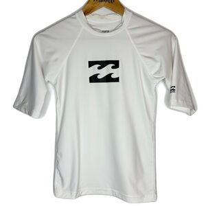Billabong Boys Performance Fit Surf 50 UPF Rash Guard Shirt White Short Sleeve